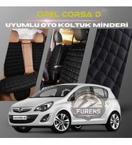Opel Corsa D Siyah Renk Tay Tüyü Cepli & Terletmez Sırtlı Oto Koltuk Minder Seti - Koltuk Koruma Kılıfı (ÖN & ARKA TAM SET)