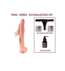 43 cm Belden Bağlamalı Realistik Penis Gerçekçi Damarlı Dev Dildo Set