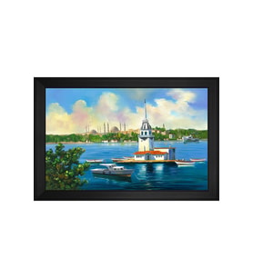 Yağlı Boya Kız Kulesi Motifli Kanvas Tablo 50 x 70 cm Siyah Çerçeve