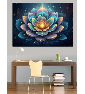 Parlayan Kristal Lotus Çiçeği Tablosu Dekoratif Kanvas - Mdf Ahşap Tablo