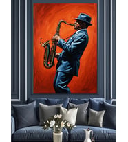 Saksafon Çalan Adam Jazz Dekoratif Kanvas - Mdf Ahşap Tablo
