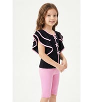 Kız Çocuk Geniş Omuzlu ve Fırfırlı Alt-Üst Takım 3-8 Yaş 12551 MODANINO (Pembe)