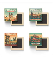Prag Çekya - 4 adet - 9x9 cm Buzdolap Magneti