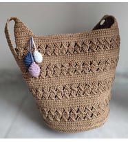 Hasır çanta, Kadın Örgü Çanta, Kadın Yazlık Omuz Çantası, Shopper Çanta, Plaj Çantası (Krem)