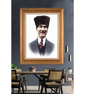 Altın Varaklı Çerçeveli Paspartulu Atatürk Tablo nh412 (Gold)
