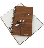 Kişiye Özel Flamingo Tasarımlı Ahşap Kapaklı Defter