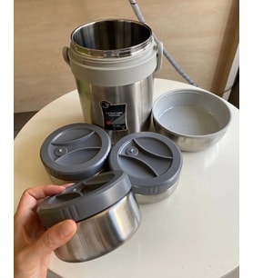 3lü Paslanmaz Çelik Yemek Termosu Sefer Tası 1,8 Litre 3 Katlı Yemek Kabı (Gri)