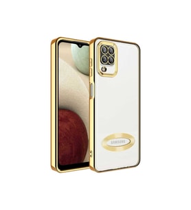 Samsung Galaxy M12 Uyumlu Kılıf Kamera Korumalı Logo Gösteren Zore Omega Kapak (Gold)