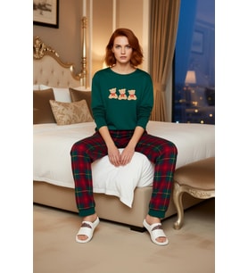 Kız Çocuk Ayıcık Temalı Ekose Pijama Seti Fonksiyonel Dayanıklı Kaliteli Konforlu Estetik Şık