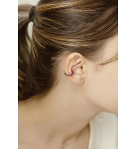 Renkli Yuvarlak Taşlı 925 Ayar Gümüş Halka Kıkırdak Küpe Earcuff