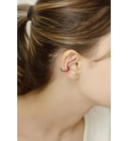 Renkli Yuvarlak Taşlı 925 Ayar Gümüş Halka Kıkırdak Küpe Earcuff