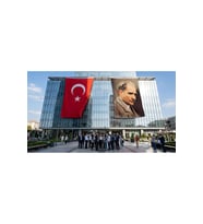 Sivil Gazi Mustafa Kemal Atatürk Yan Portre Bayrak ve Türk Bayrağı Premium Raşel Kumaş 2'li Set 10x15 metre ATA8