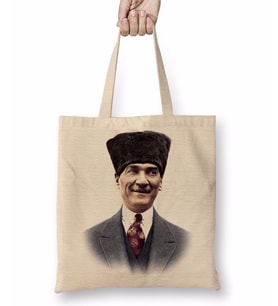 Mustafa Kemal Atatürk 05 Bez Çanta Uzun Saplı