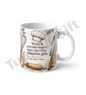 Aşçıya Hediye İsme Özel Baskılı Kupa Bardak Şef Mutfak Temalı