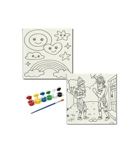 Okul Etkinliği-2'li Tuval Boyama Seti. 20x20 Cm Uv Baskı 6 Akrilik Boya 1 Fırça-model-353