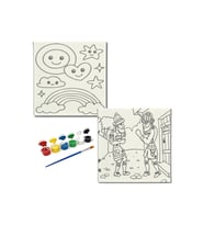 Okul Etkinliği-2'li Tuval Boyama Seti. 20x20 Cm Uv Baskı 6 Akrilik Boya 1 Fırça-model-353