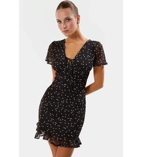 Kısa Kol Bodycon Puantiyeli Mini Tül Elbise Yaz için Yüksek Kalite Premium