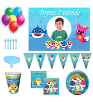 Baby Shark Afiş Hediyeli Doğum Günü Süsleri Masa Seti Parti Seti Full Set 8 Kişilik Fotoğraflı-