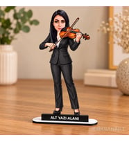 Kişiye Özel Kadın Keman Hocası Karikatürlü 18 cm MDF Masaüstü Biblo - Masaüstü Hediye