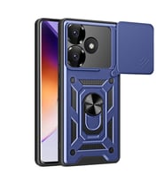 Xiaomi Poco F6 Kılıf Magnetik Standlı Kamera Korumalı Zore Sürgülü Vega Kapak (Mavi)