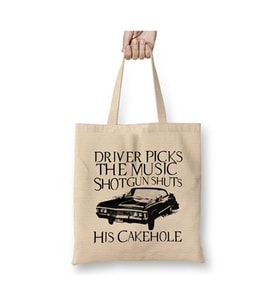 Supernatural Driver Picks The Music Bez Çanta Uzun Saplı Alışveriş Çantası Plaj Çantası (Beyaz)
