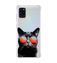 PrintiFy Samsung Galaxy A21S Uyumlu Kedi 3 Baskılı Şeffaf Köşe Korumalı Antişok Kılıf
