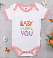 BK Kids Baby I Love You Tasarımlı Pembe Bebek Body Zıbın-1