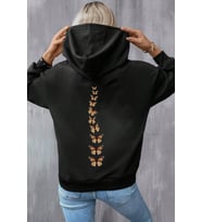 Unisex Oversize Sırt Kral Kelebek Baskılı Sweatshirt (Siyah)