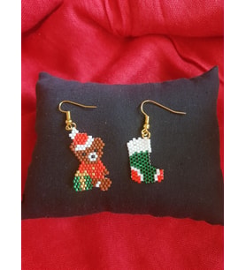 Miyuki Boncuk El Yapımı Sevimli Ayıcık Ve Çorap Küpe Yılbaşı Christmas Noel