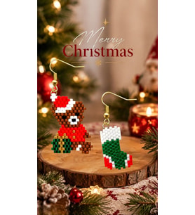 Miyuki Boncuk El Yapımı Sevimli Ayıcık Ve Çorap Küpe Yılbaşı Christmas Noel