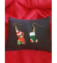 Miyuki Boncuk El Yapımı Sevimli Ayıcık Ve Çorap Küpe Yılbaşı Christmas Noel