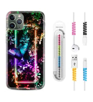 Apple iPhone 11 12 13 14 Pro Max Kılıf Kablo Koruma Spiral Silikon Butterfly Neon 1684