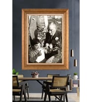 Altın Varaklı Çerçeveli Paspartulu Atatürk Tablo TR1308 (Gold)