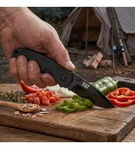 CAT DA980008 Kemer Askı Kancalı Katlanabilir 16CM Paslanmaz Çelik Siyah Kamp Çakısı Bıçağı