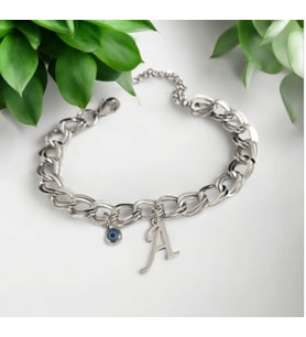Kadın Samanyolu Nazar Boncuklu Çelik A Harf Bileklik (Gümüş)
