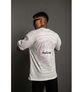 Erkek Bisiklet Yakalı Sırt Baskılı Oversize T-Shirt - Beyaz