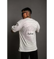 Erkek Bisiklet Yakalı Sırt Baskılı Oversize T-Shirt - Beyaz