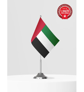 Birleşik Arap Emirlikleri (BAE) Tekli Masa Bayrağı Set - Saten Kumaş 1. Kalite