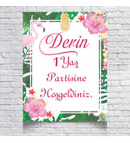 Flamingo Temalı Doğum Günü Karşılama Afişi