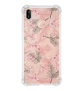PrintiFy Huawei P20 Lite Uyumlu Köşe Korumalı Floral Kırmızı Tasarımlı Şeffaf Silikon Kılıf