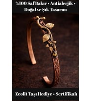 Kadın Bakır Bileklik Çift Yaprak ve Çiçek Model Antialerjik Saf Bakır Kelepçe