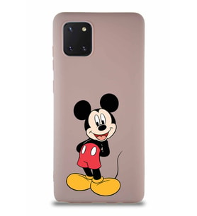 Samsung Galaxy A81 Soft Premier Kapak Mickey Mouse-B Tasarımlı Silikon Kılıf - Pudra (Şeffaf)