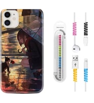 Apple iPhone 11 12 13 Mini Kılıf Kablo Koruma Spiral Silikon Kız ve Kedi 1762
