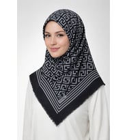 Emprime Koton Eşarp -  Siyah / Beyaz-6291 (A.Gri)