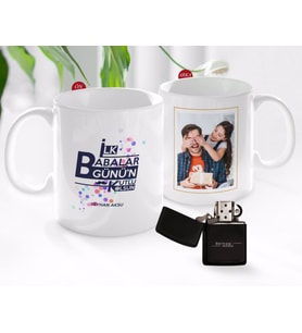 BK Gift Kişiye Özel Babalar Günü Hediyesi Fotoğraflı Kupa Bardak ve Benzinli Çakmak Seti-56 (Model 1)