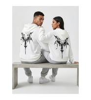 Nevermind Unisex Oversize Hoodie Grafik Sembol Baskılı (Beyaz)