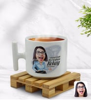 BK Gift Kişiye Özel Kadın Nihayetinde Karikatürlü T Kulplu Beyaz Middle Kupa Bardak-2