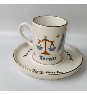 Terazi Burcu Desenli, El Boyama, Kişiye Özel Türk Kahvesi Fincanı