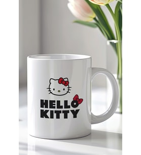 Hello Kitty Tasarımlı 330ml Baskılı Beyaz Seramik Kupa Bardak
