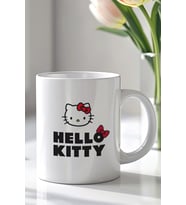Hello Kitty Tasarımlı 330ml Baskılı Beyaz Seramik Kupa Bardak